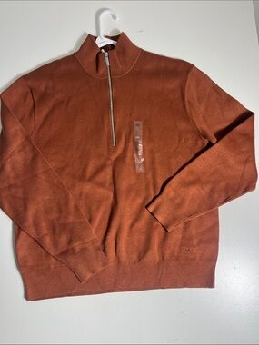 Calvin Klein Men's Half-Zip Sweater in Rust Brown